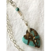 collier pendentif bornite, citrine, turquoise,Swarovski et argent sterling